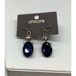 Chicos Enya Blue & Clear Crystal Dangle Earrings NWT